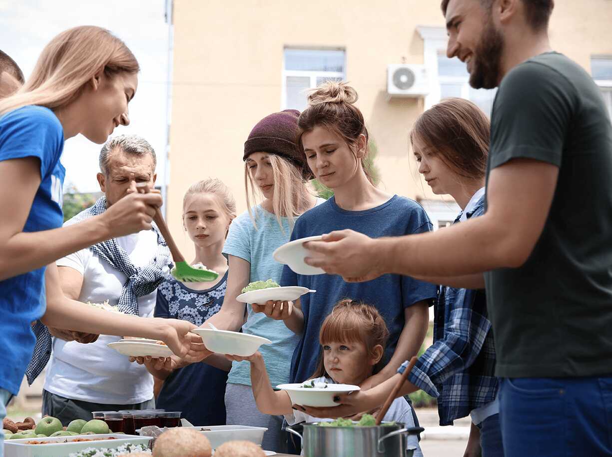 Woman giving food